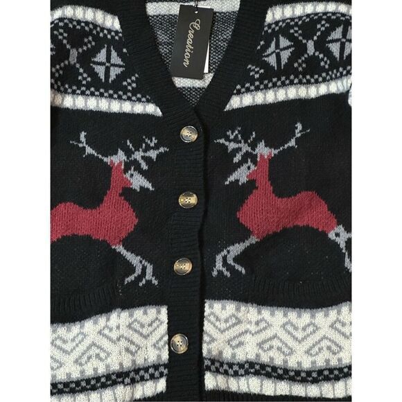 Creation black winter soft reindeer wool blend cardigan M new - Picture 3 of 8